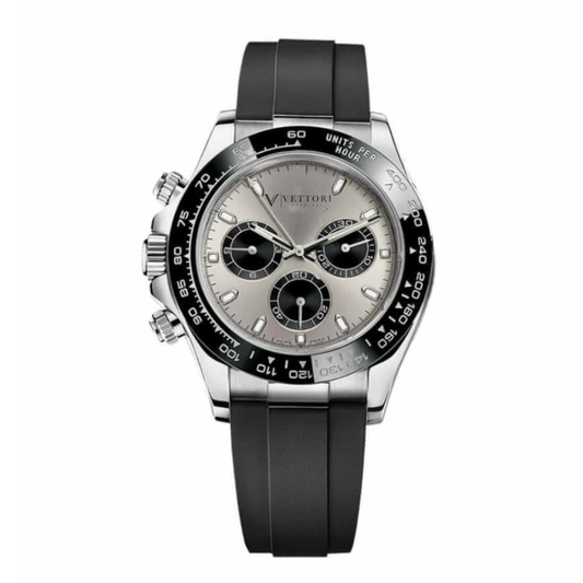 Vettori Chronograph 40mm – Black Dial | Black Rubber Strap